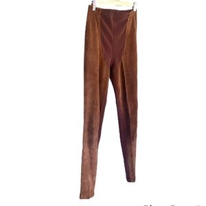 🥃 Vtg Y2K BISOU BISOU PARIS Brown Suede Knit Mix Stretch Trouser Legging S
